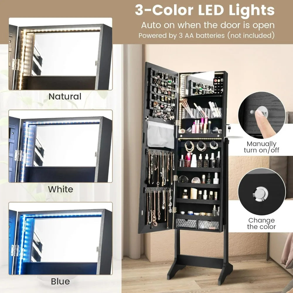 Jewelry Cabinet Armoire With Mirror And LED Lights