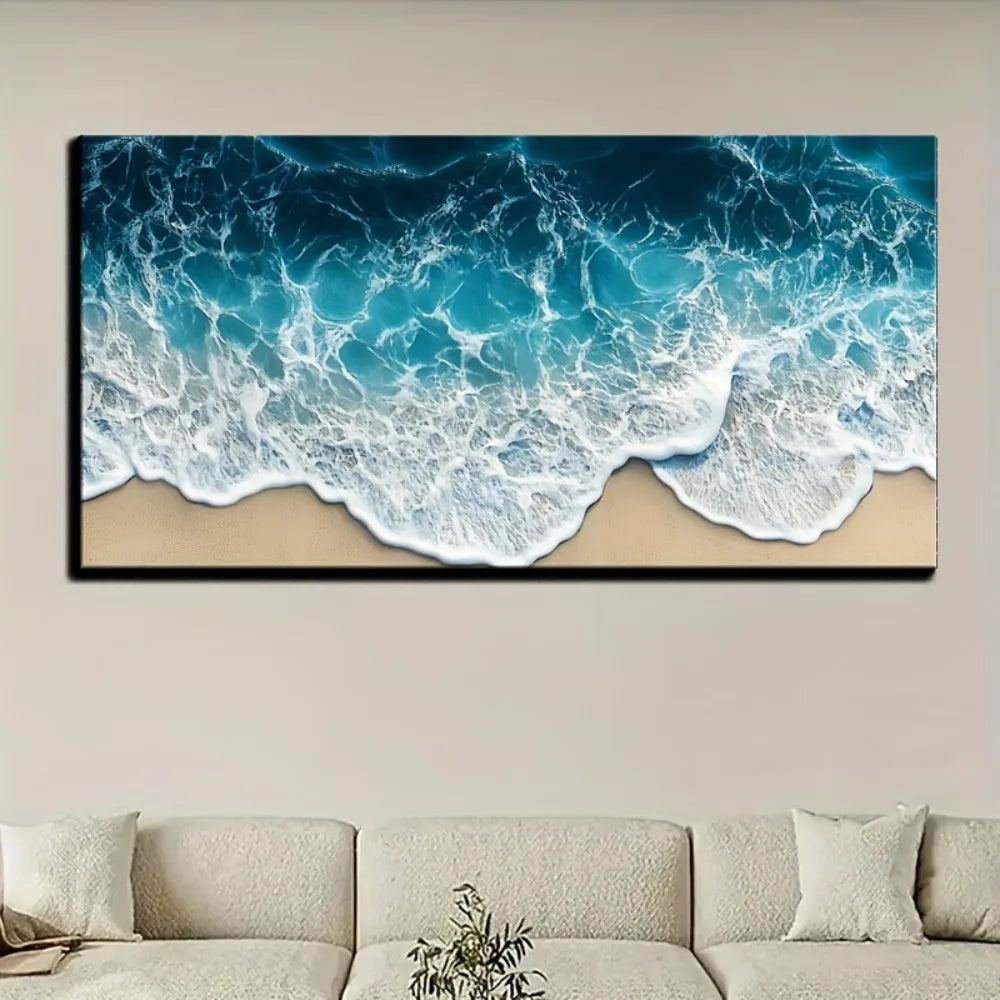 Blue Wave Texture Print Painting Modern Art Oil Painting For Interior Decor