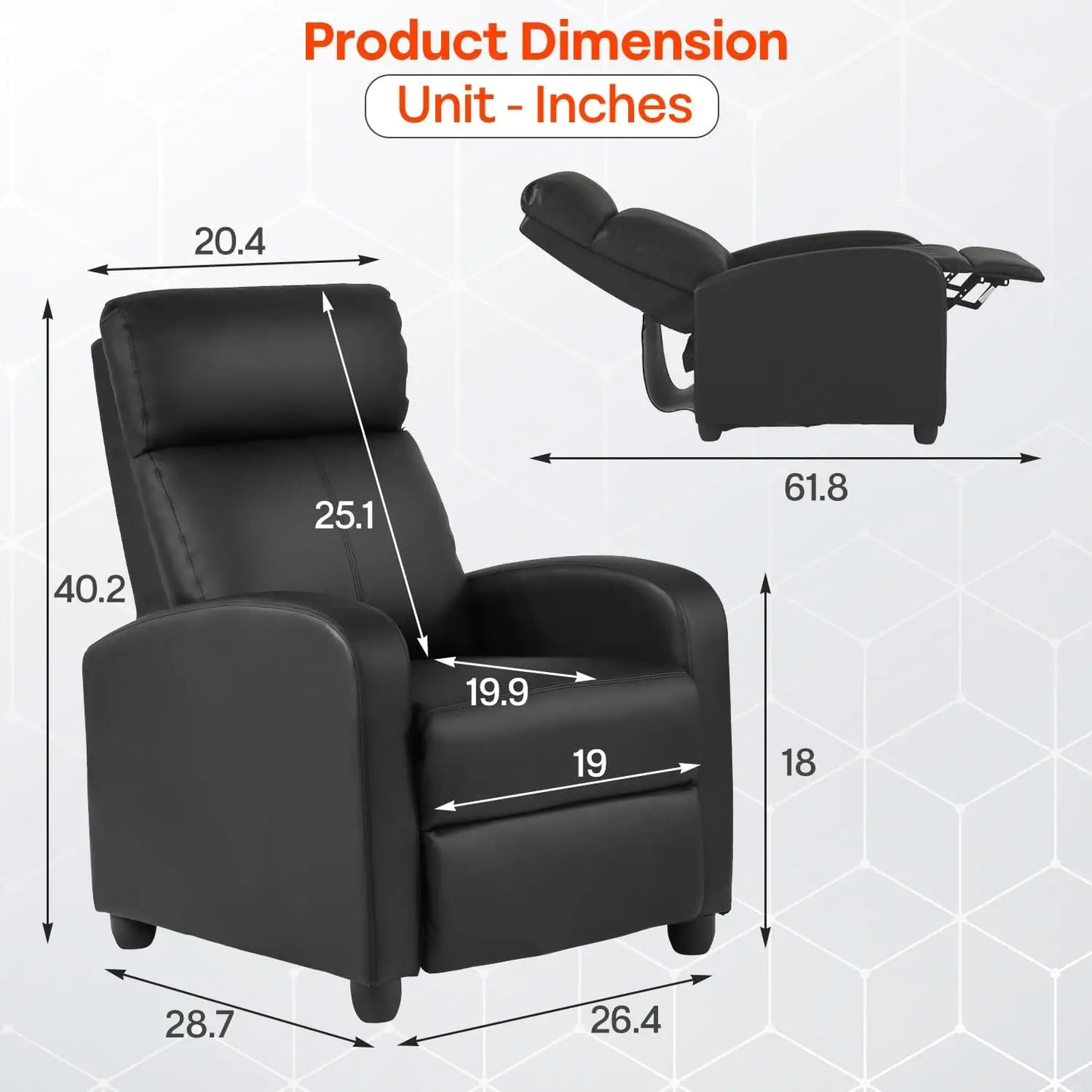 Massage Recliner Sofa With Lumbar Support And Adjustable Backrest