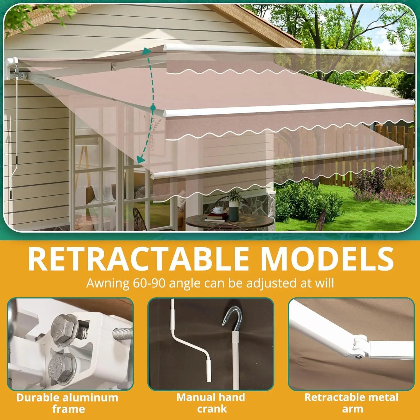Patio Retractable Awning Sun Shade Shelter For Outdoor Spaces