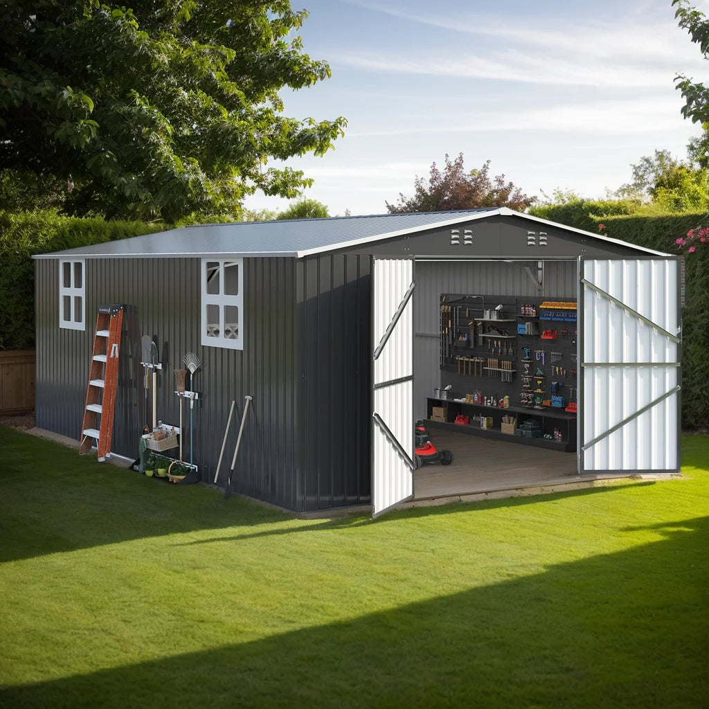 Polar Aurora Outdoor Metal Storage Shed With Windows And Lockable Door