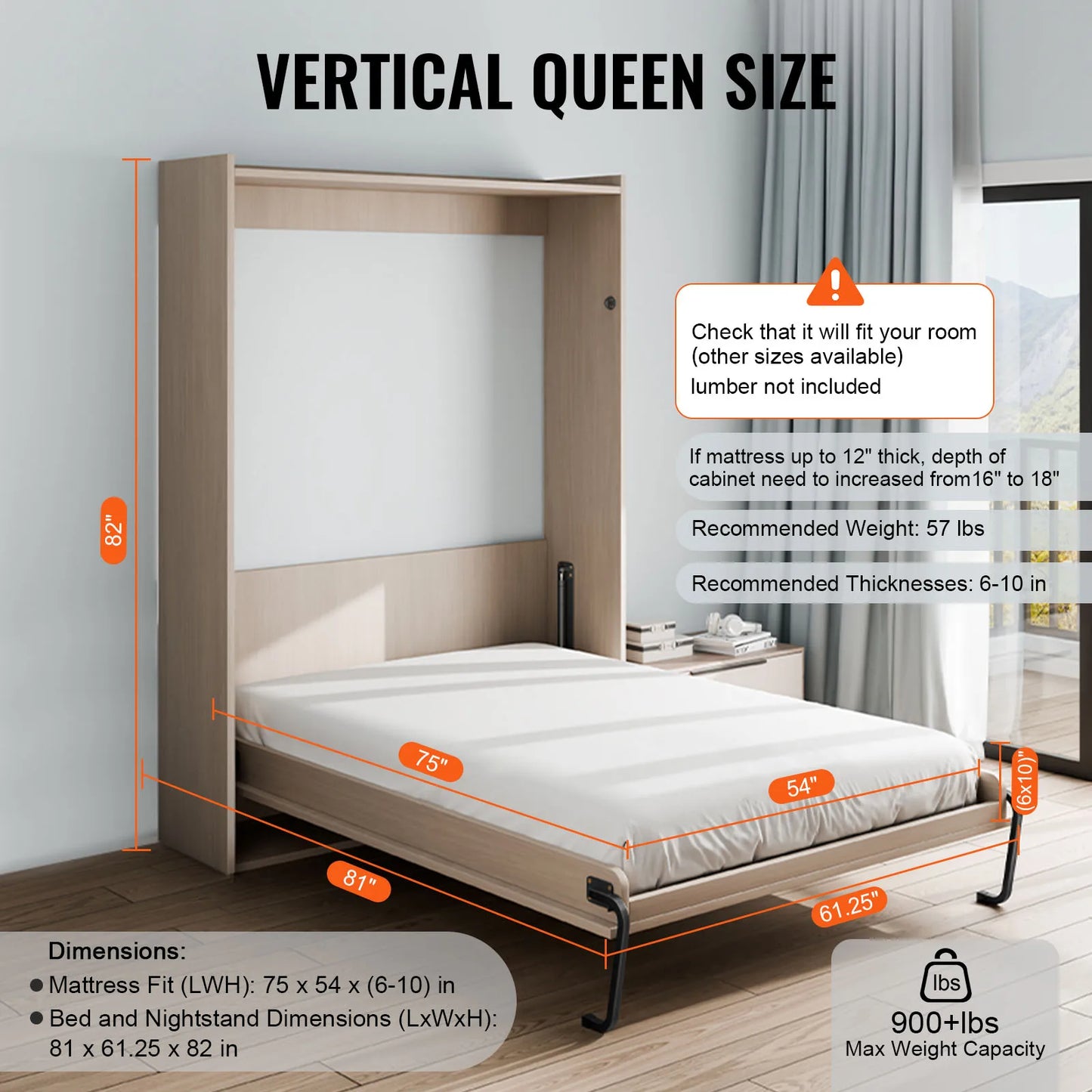 Murphy Bed Kit Vertical Deluxe DIY Wall Mechanical Hardware