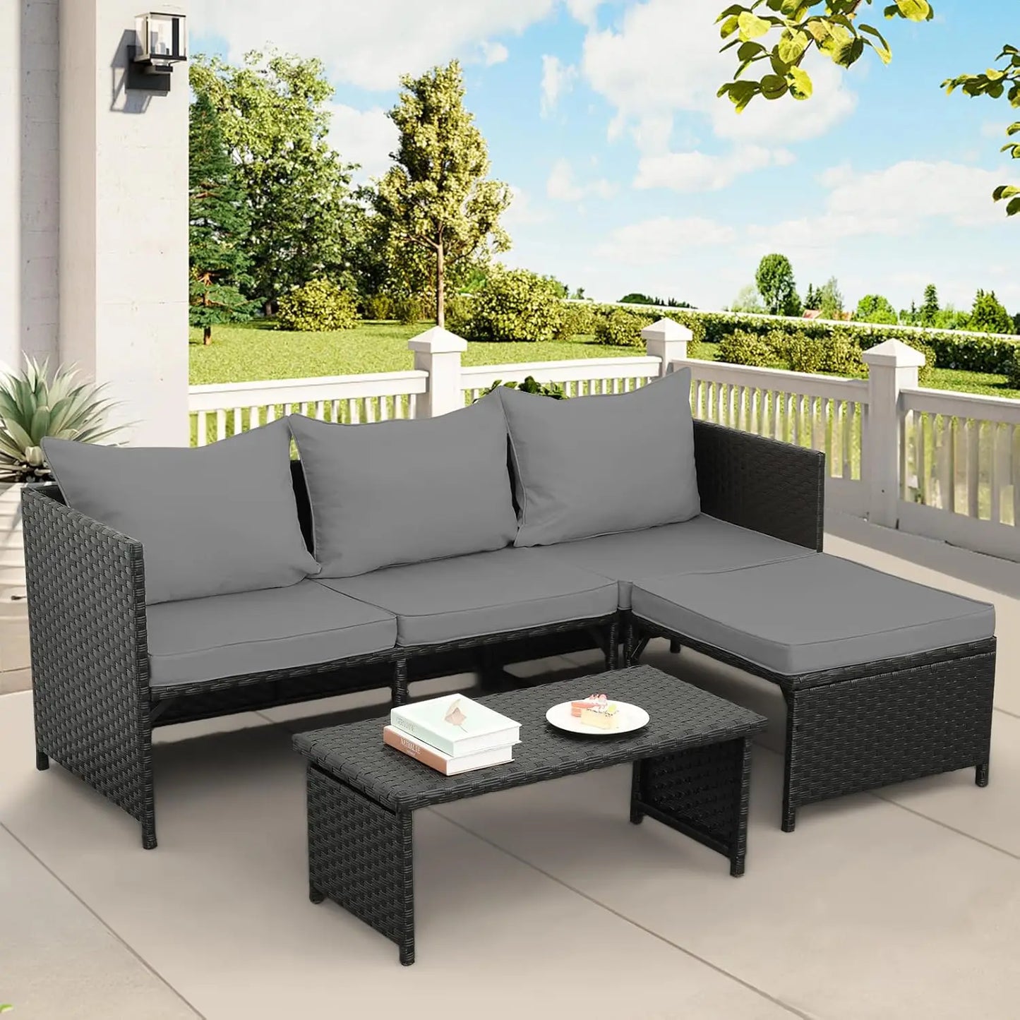 Outdoor PE Rattan 3 Piece Furniture Set For Patio Lounge