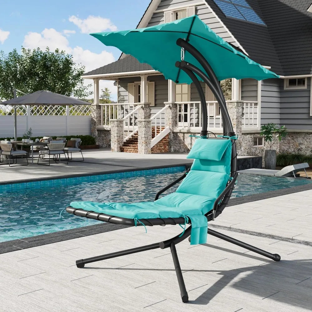 Hanging Chaise Lounge Swing Chair With Curved Steel Cantilever