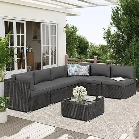 Outdoor Patio Sofa Set Rattan With Glass Table Cushions Included