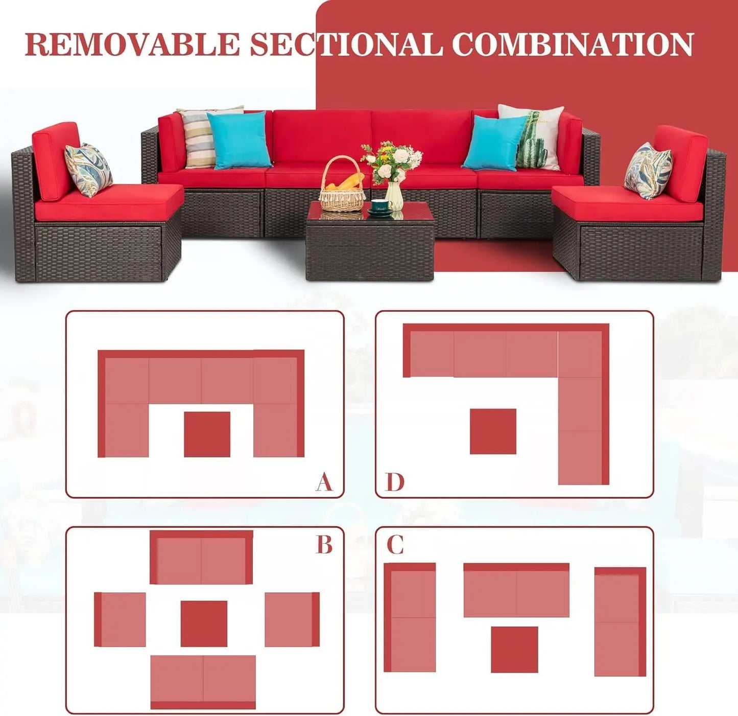 Outdoor 7 Piece Patio Furniture Set Modular Rattan Sofa