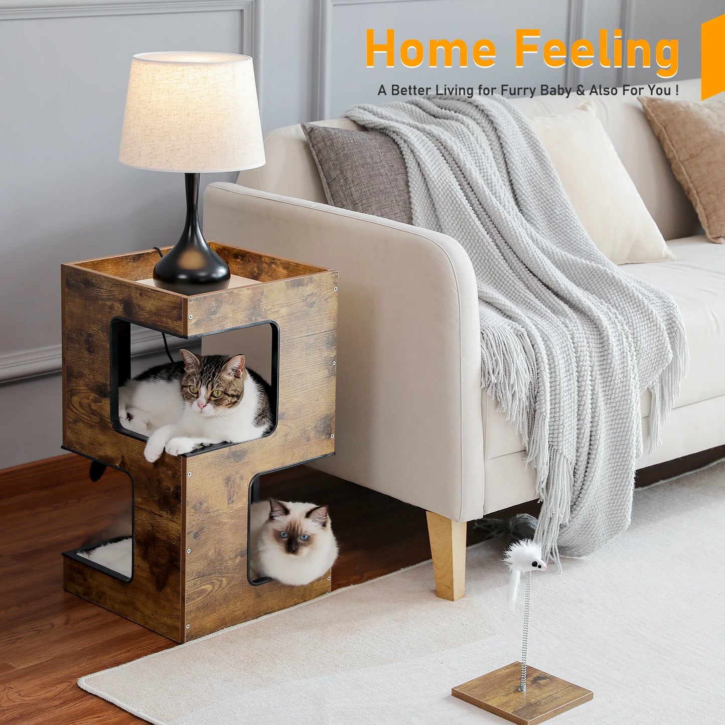 PAWZ Road Wood Cat Condo With Removable Soft Mats And Scratching Pad