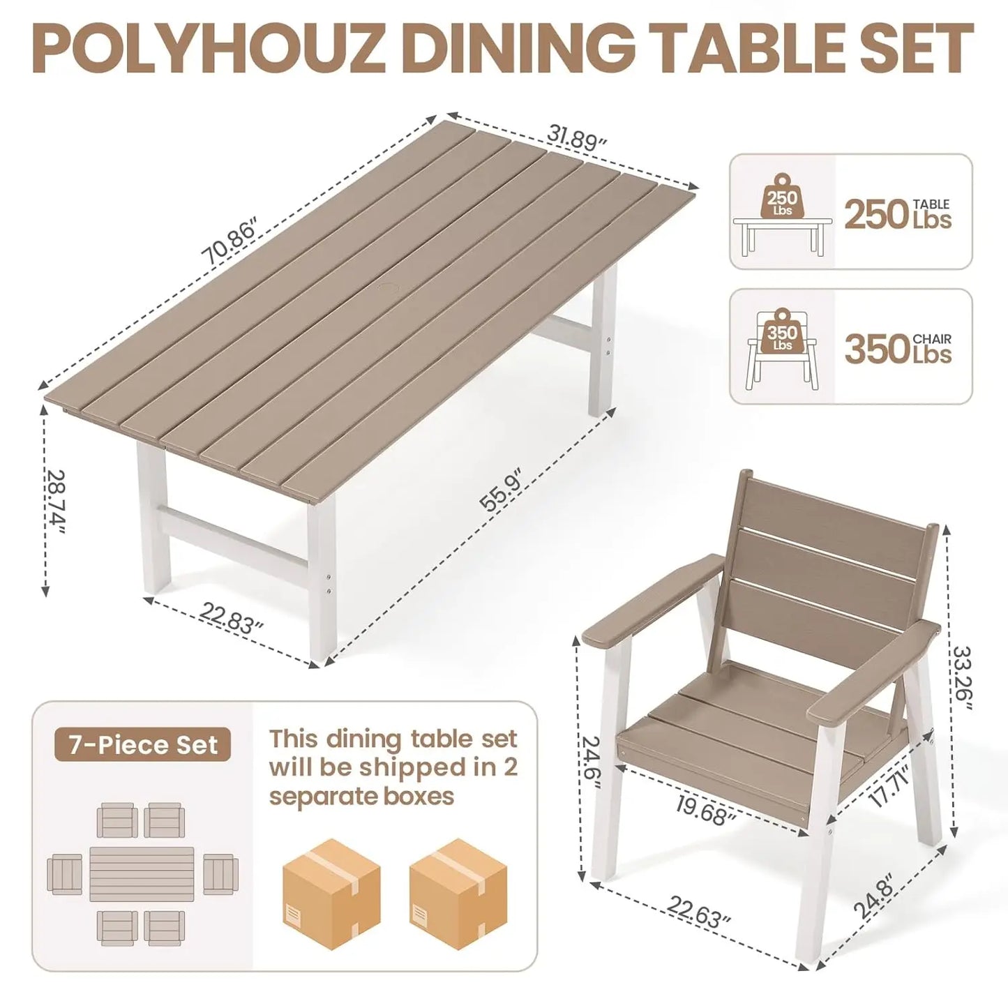 Outdoor Wooden Dining Set For Patio With Umbrella Option