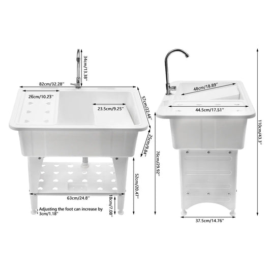 Bymaocar Utility Sink Freestanding Laundry Tub With Faucet