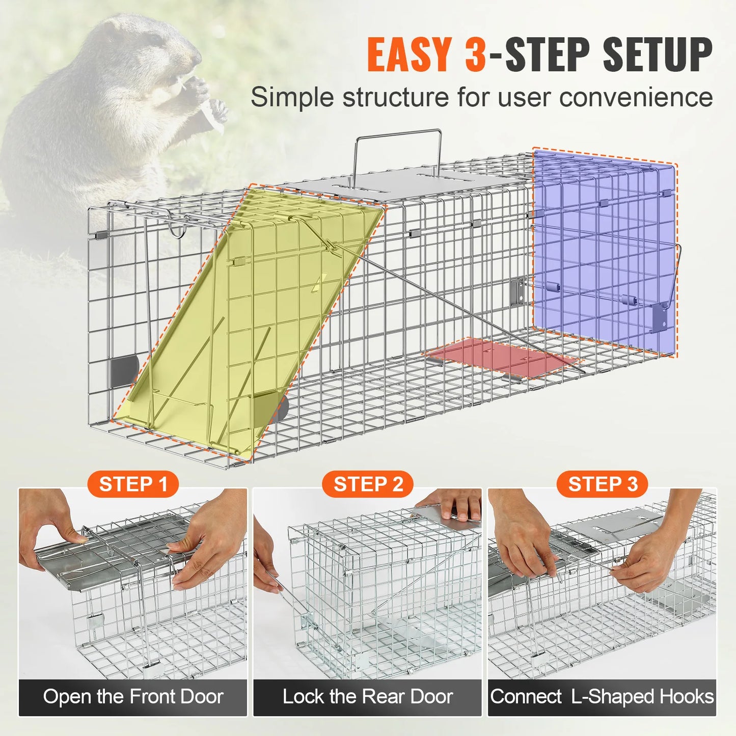 SucceBuy Folding Live Animal Cage Trap Humane Cat Rodent Control