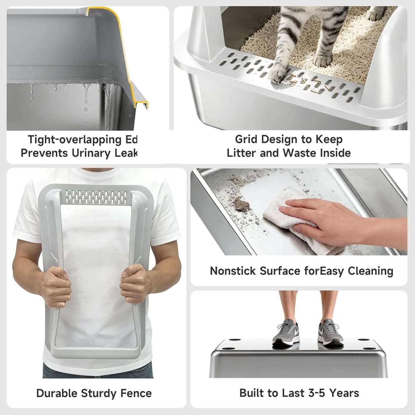 Stainless Steel Cat Litter Box With High Sides And Scoop