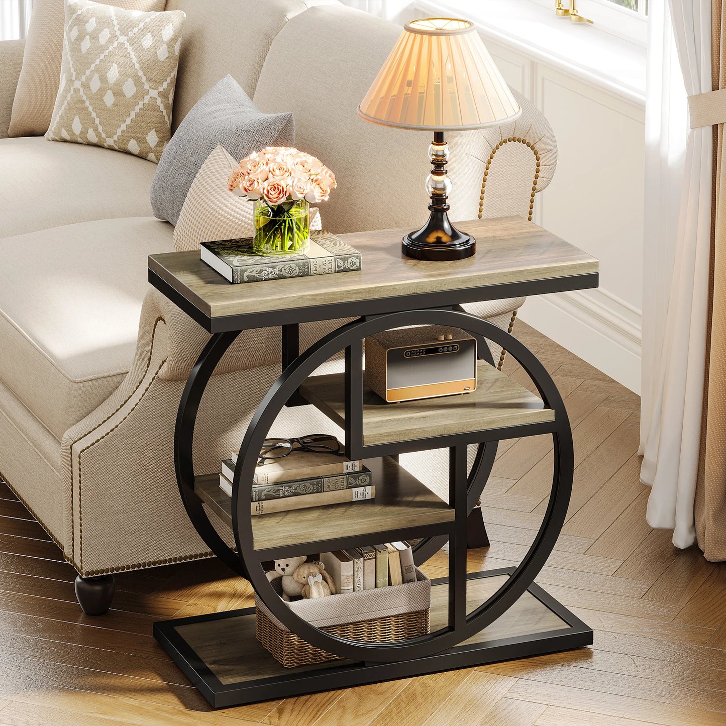 Tribesigns End Table with Storage Shelves, Industrial Narrow Side Table