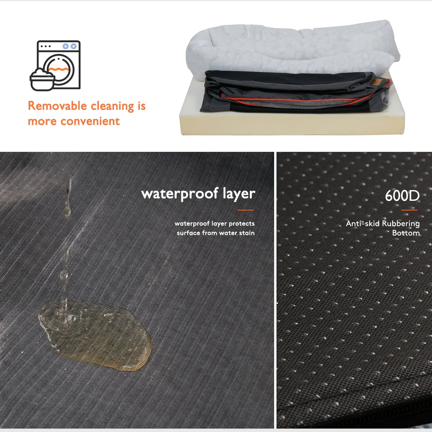 BINGOPAW Orthopedic Dog Bed With Cotton Padded Bolster Removable Cover