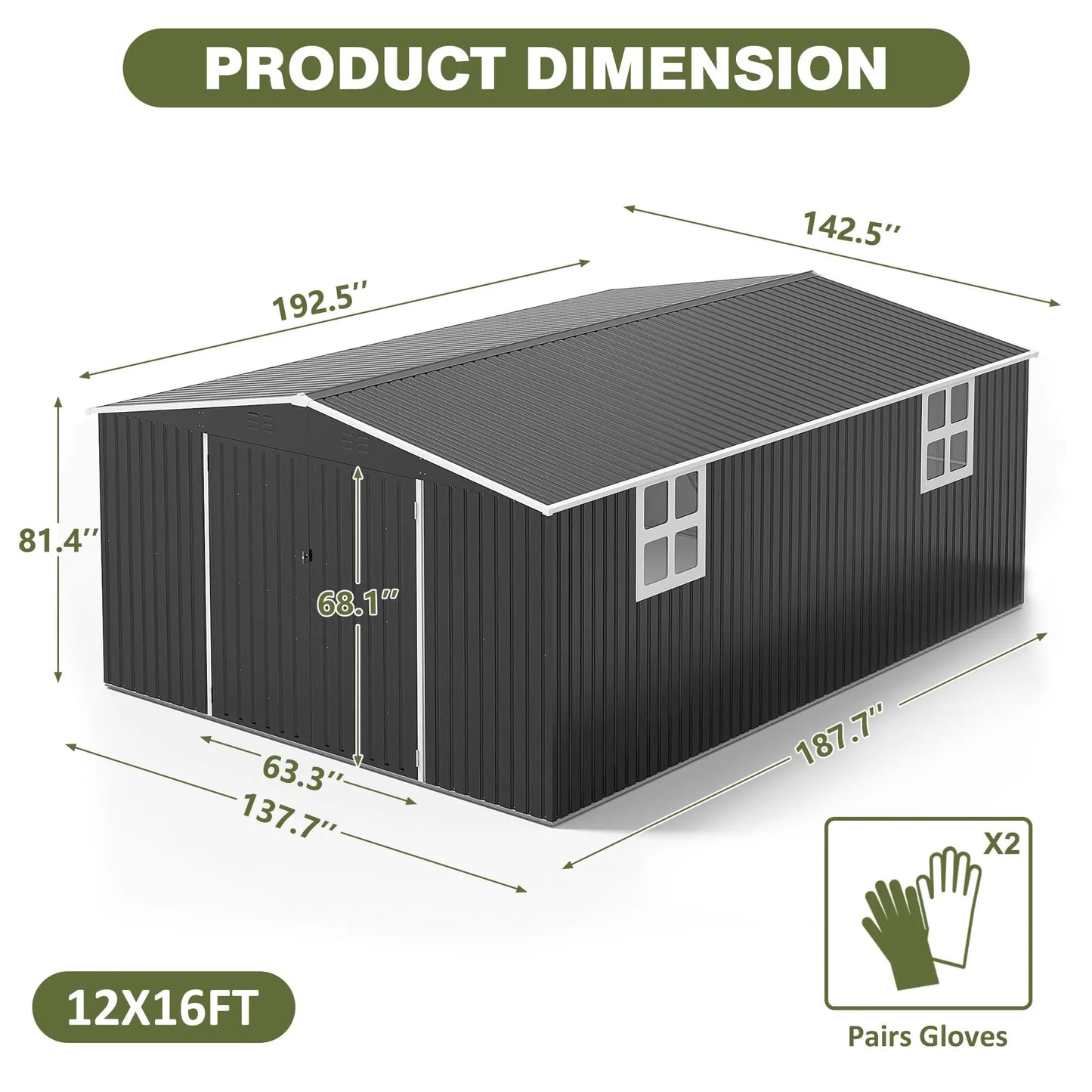 Polar Aurora Outdoor Metal Storage Shed With Windows And Lockable Door