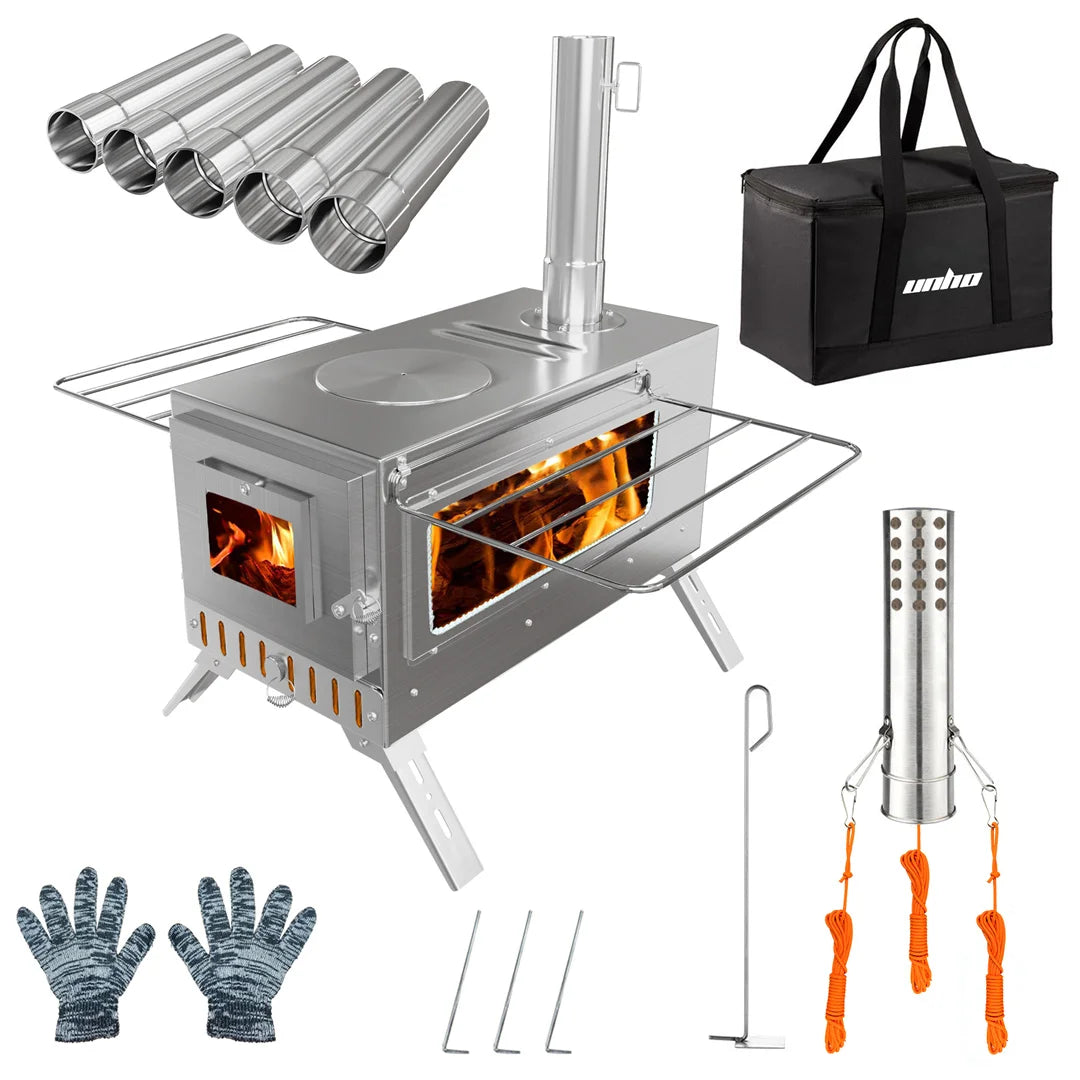 Wood Burning Portable Stove With 6 Stainless Chimney Pipes