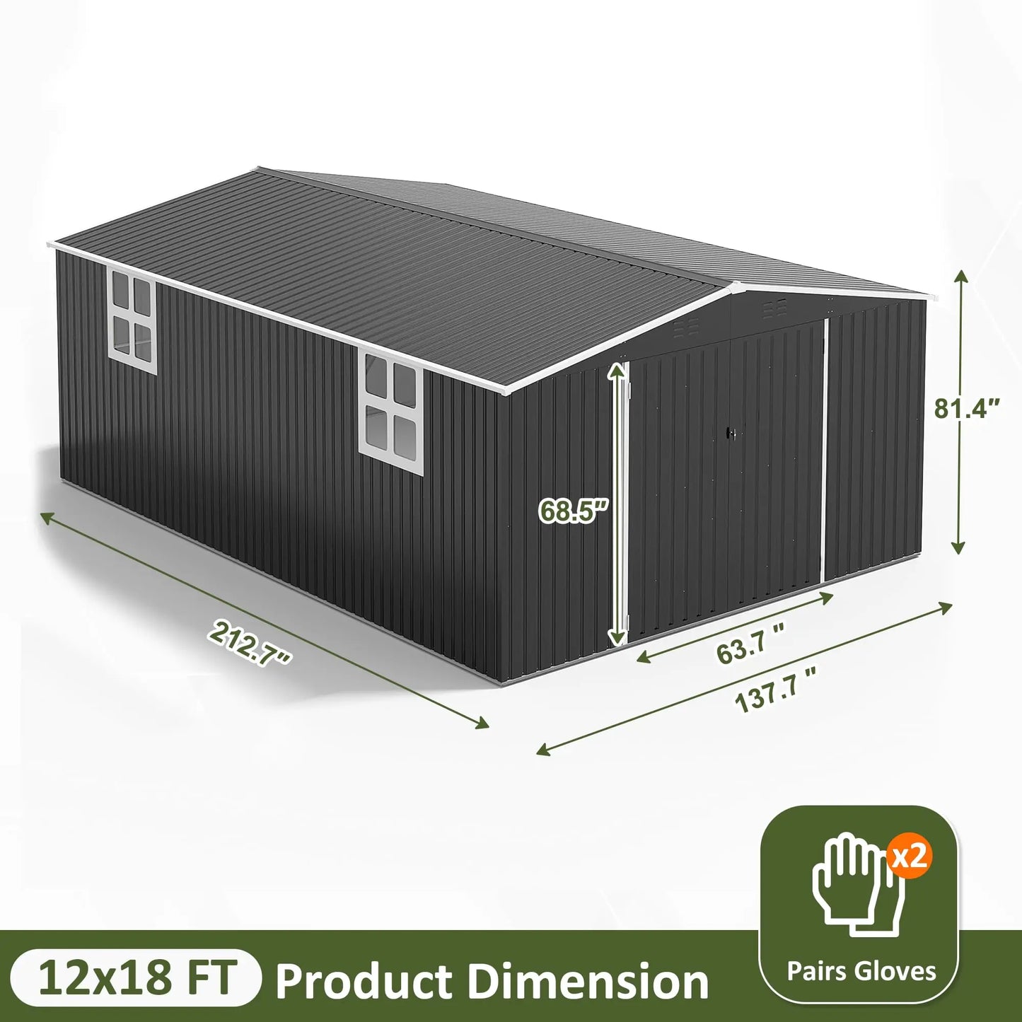 Polar Aurora Outdoor Metal Storage Shed With Windows And Lockable Door