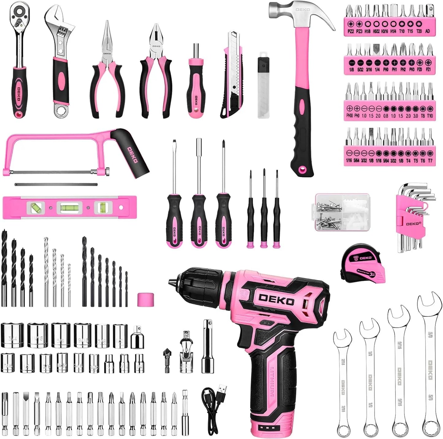 DEKO 12V Cordless Drill Toolbox Set With Organizer Drawer