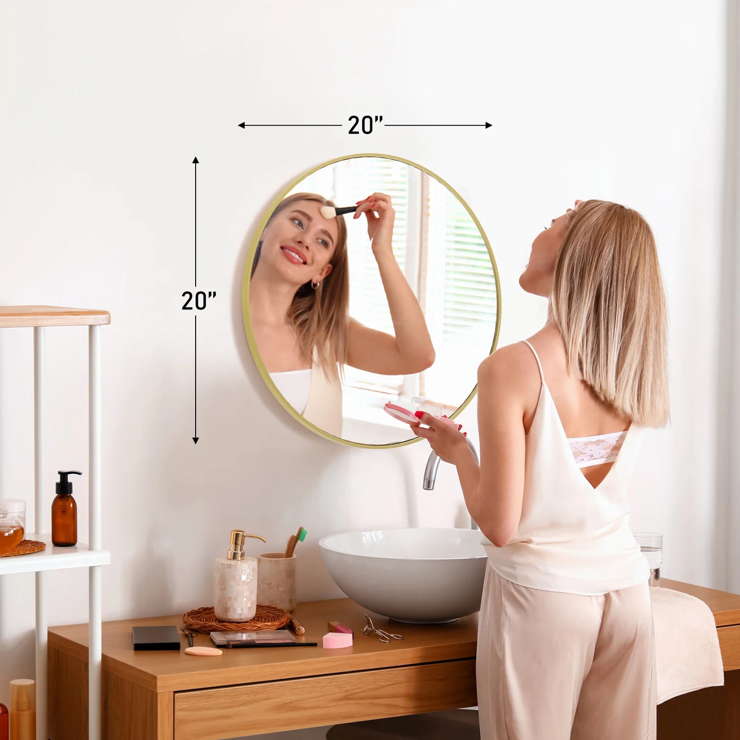 JHK Round Vanity Framed Mirror With Tempered Glass For Wall