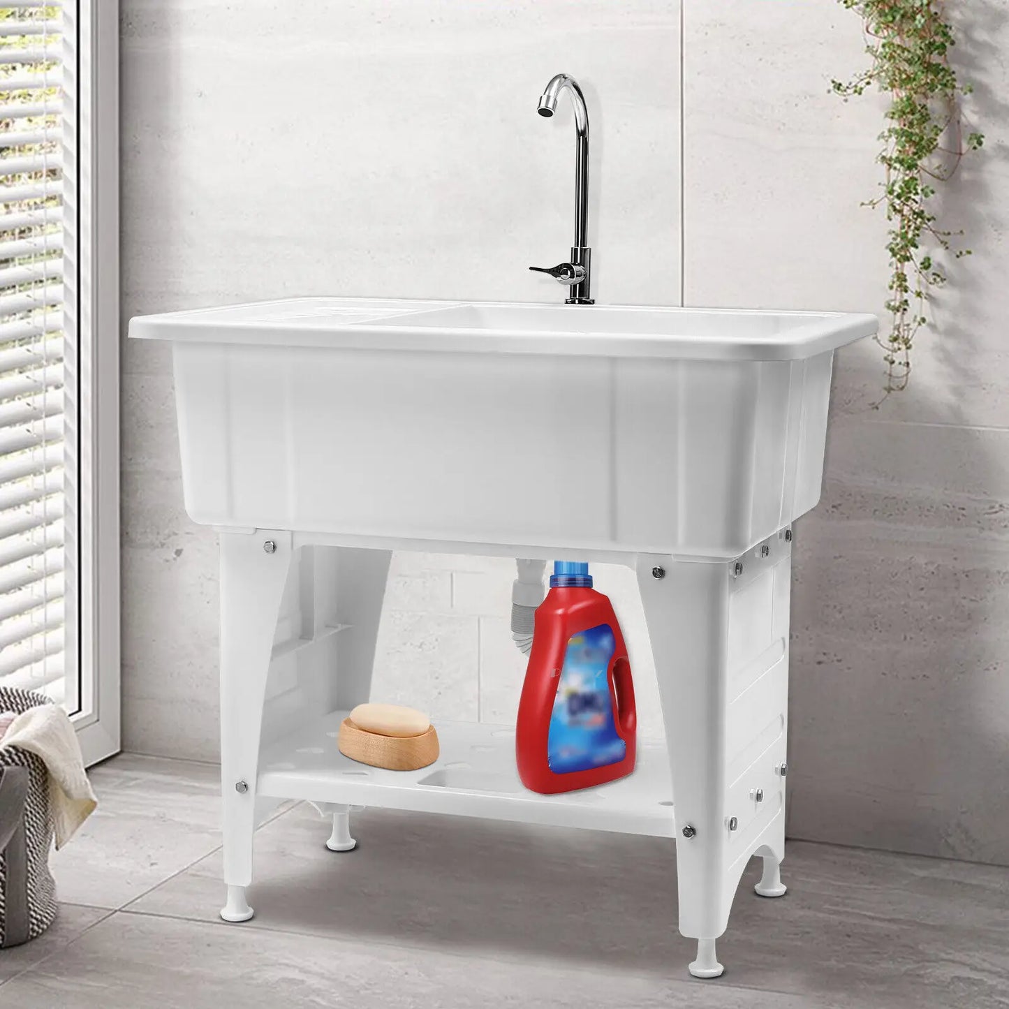Bymaocar Utility Sink Freestanding Laundry Tub With Faucet