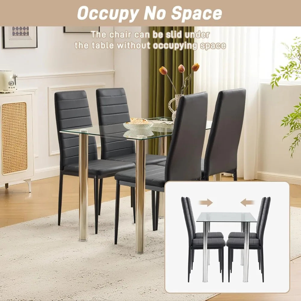 Dining Chairs Set of 4 With PU Leather Padded High Back Foot Cap Protection