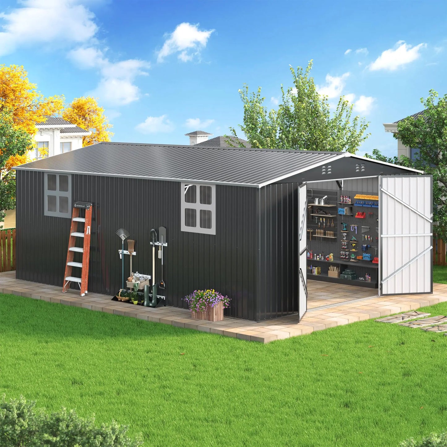 Polar Aurora Outdoor Metal Storage Shed With Windows And Lockable Door