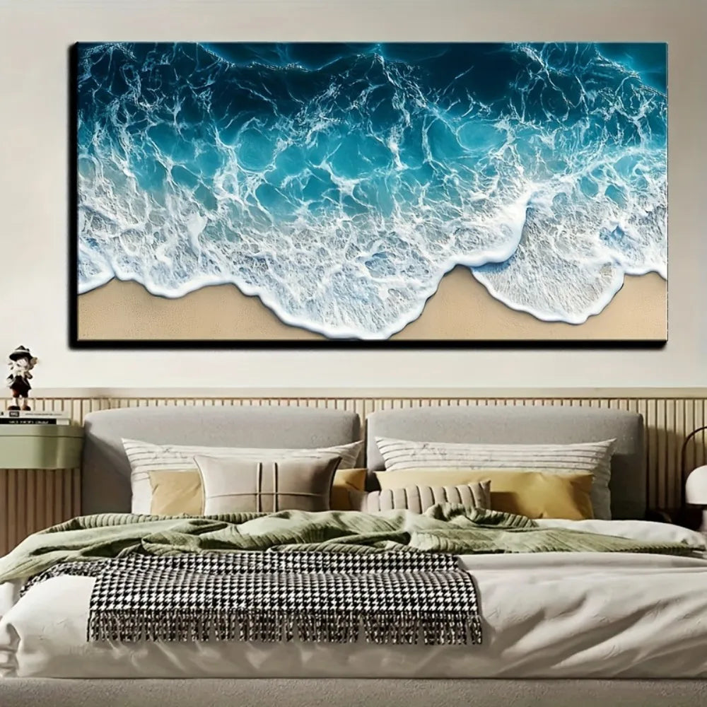Blue Wave Texture Print Painting Modern Art Oil Painting For Interior Decor