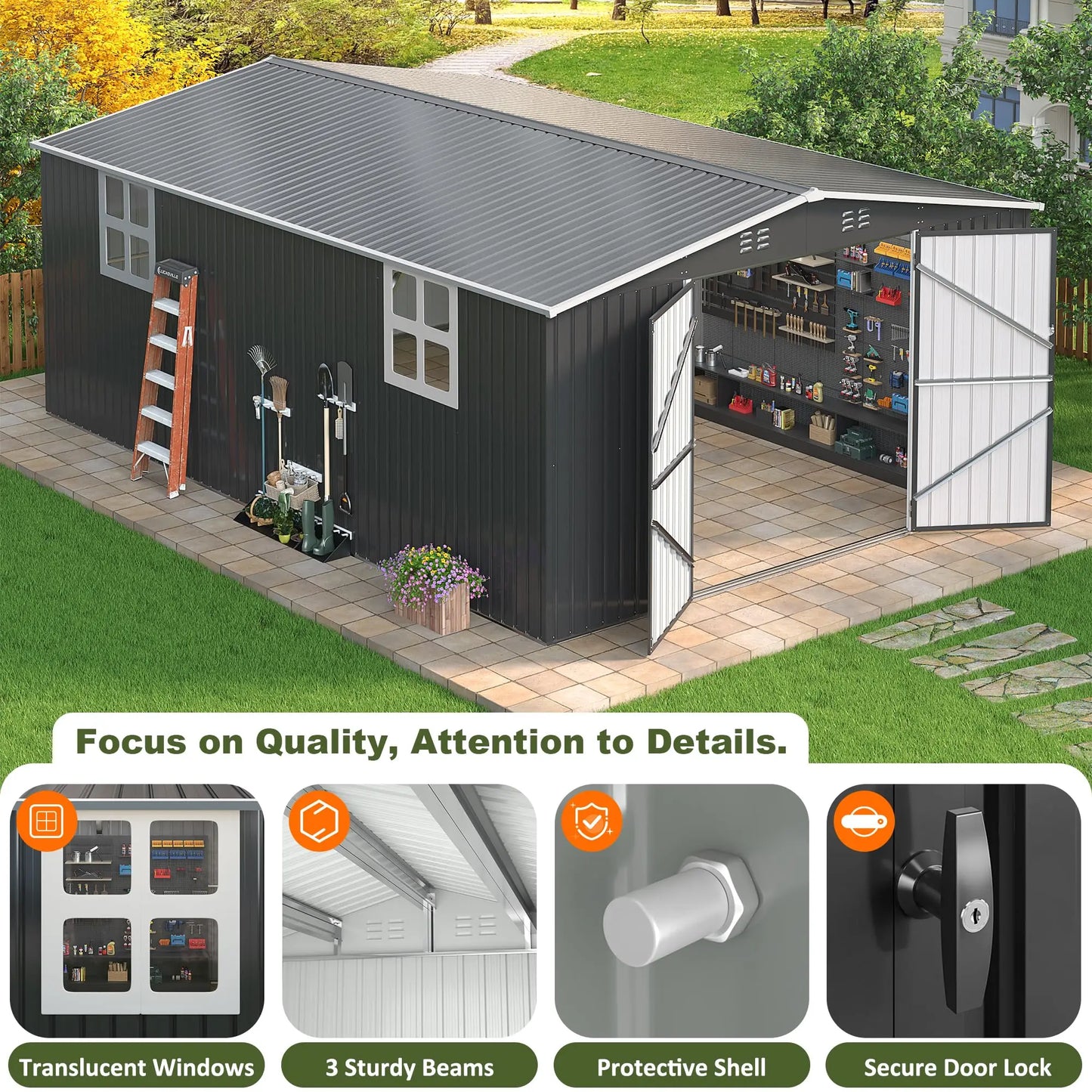 Polar Aurora Outdoor Metal Storage Shed With Windows And Lockable Door
