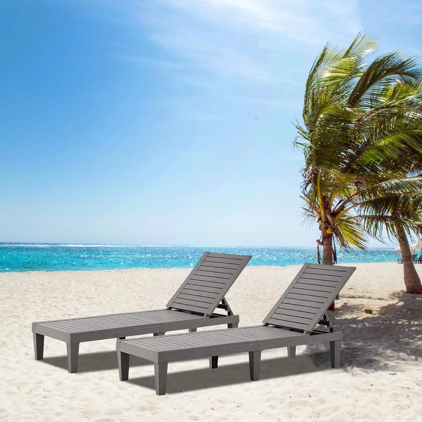 Outdoor Chaise Lounge Set Of 2 Adjustable Waterproof Pool Loungers