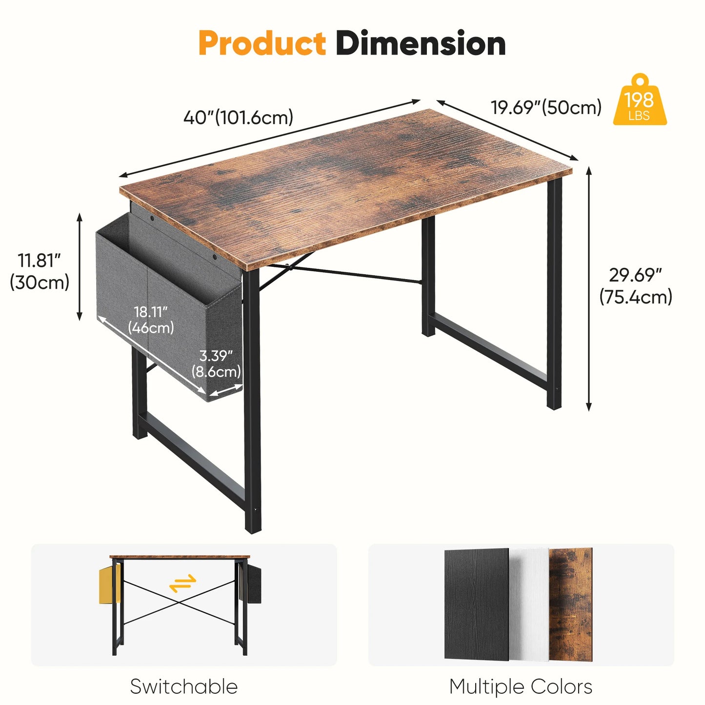 JHK Adjustable Computer Desk With Wood Top And Metal Frame