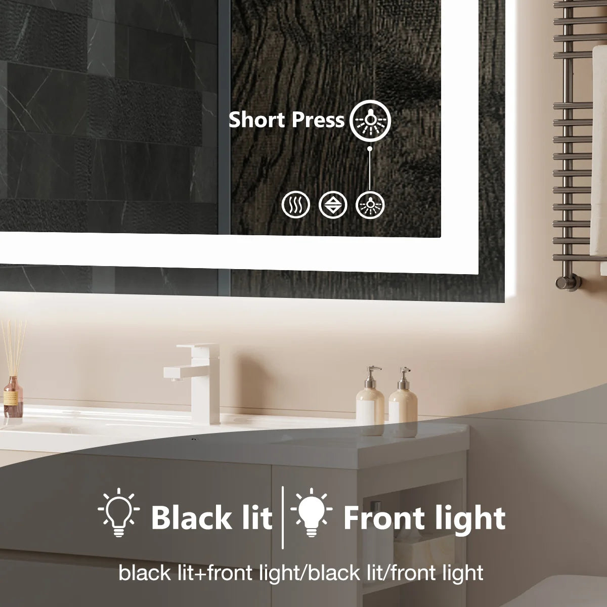 JHK LED Vanity Mirror With Memory Function Front And Backlit
