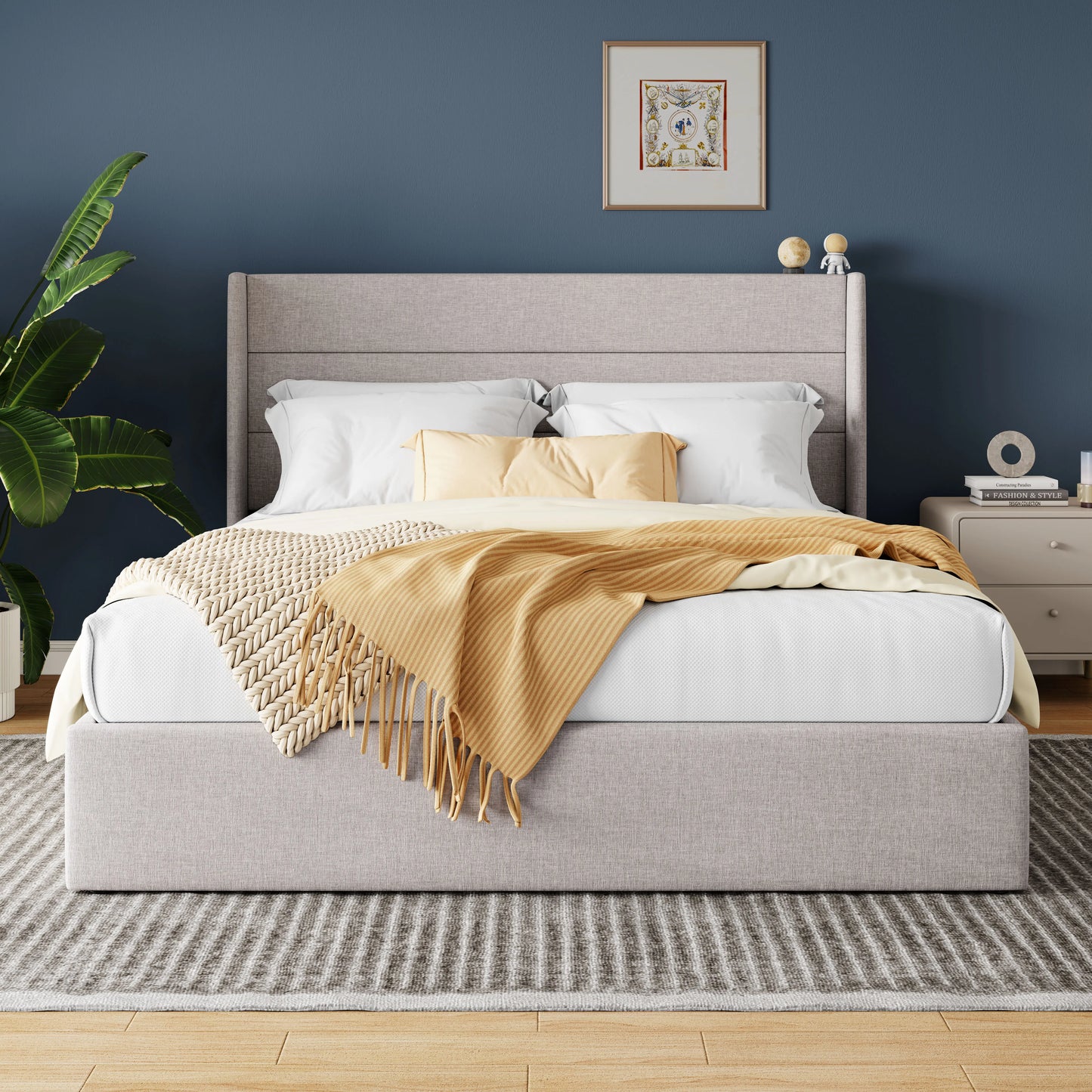 HOOMIC Lift Up Storage Bed With Wingback Headboard