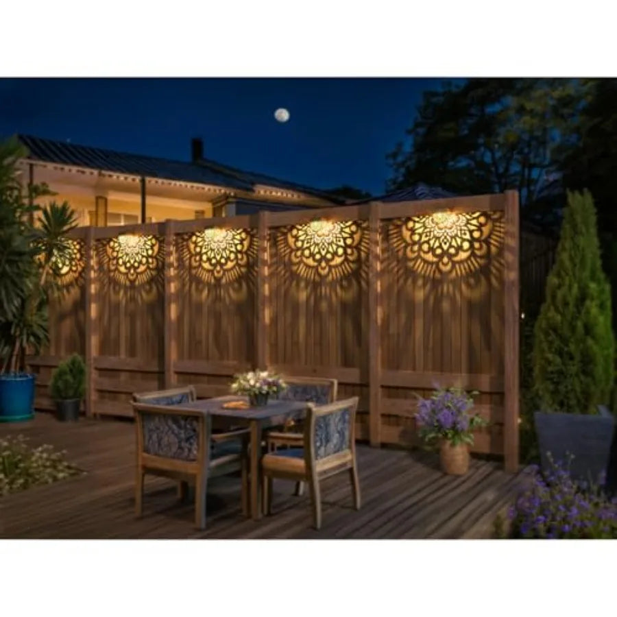 Solar Fence Lights Outdoor Wall Lights Mandala Theme Waterproof