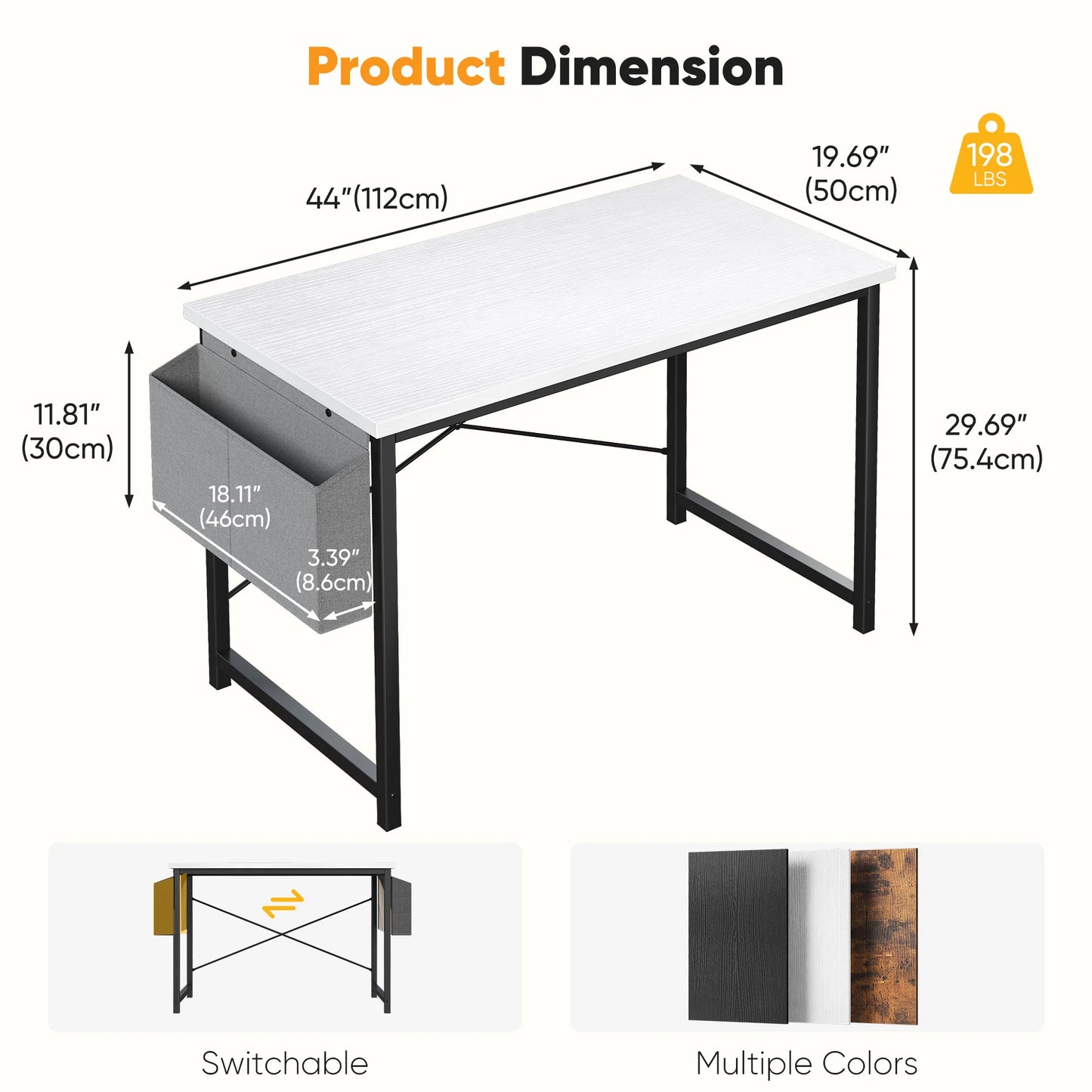 JHK Adjustable Computer Desk With Wood Top And Metal Frame