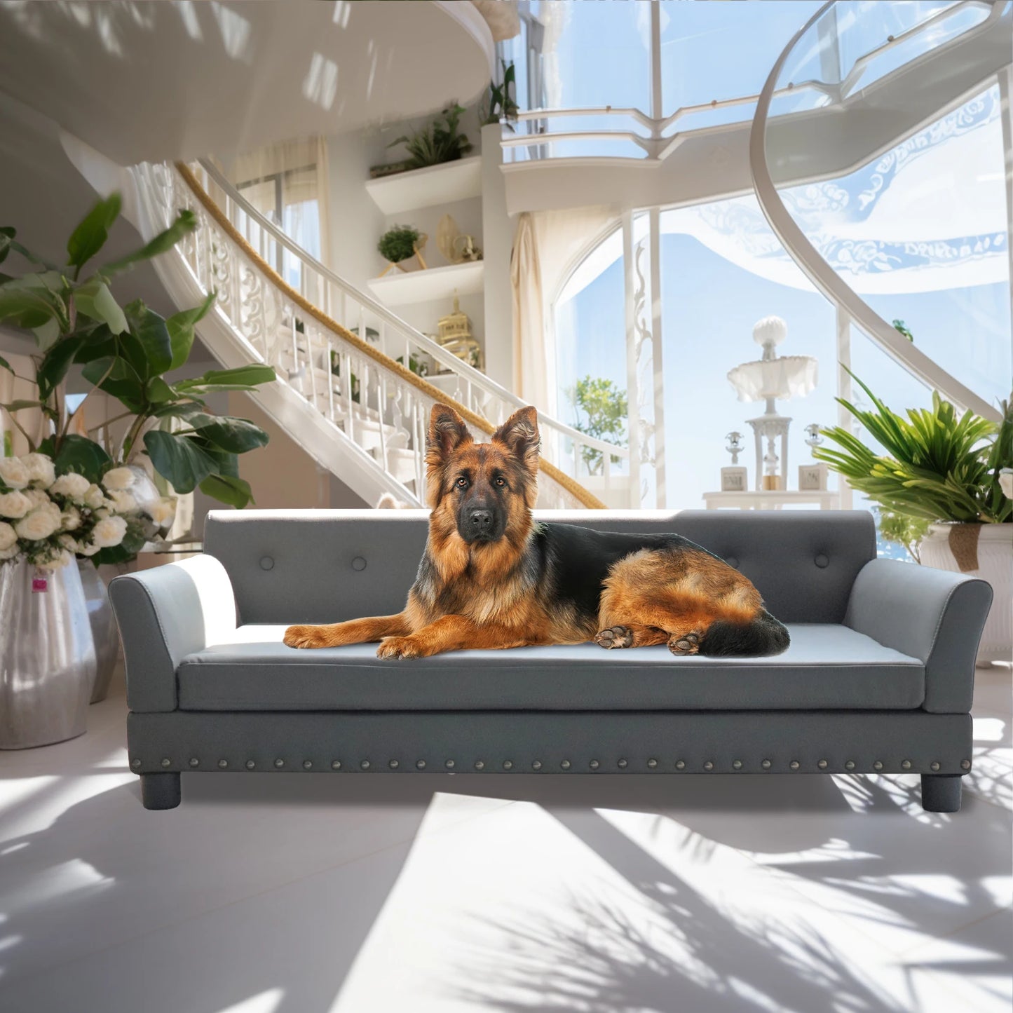 BINGOPAW Elevated Leather Dog Sofa Bed Durable Waterproof