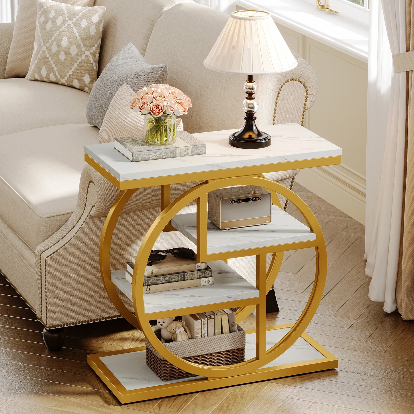 Tribesigns End Table with Storage Shelves, Industrial Narrow Side Table