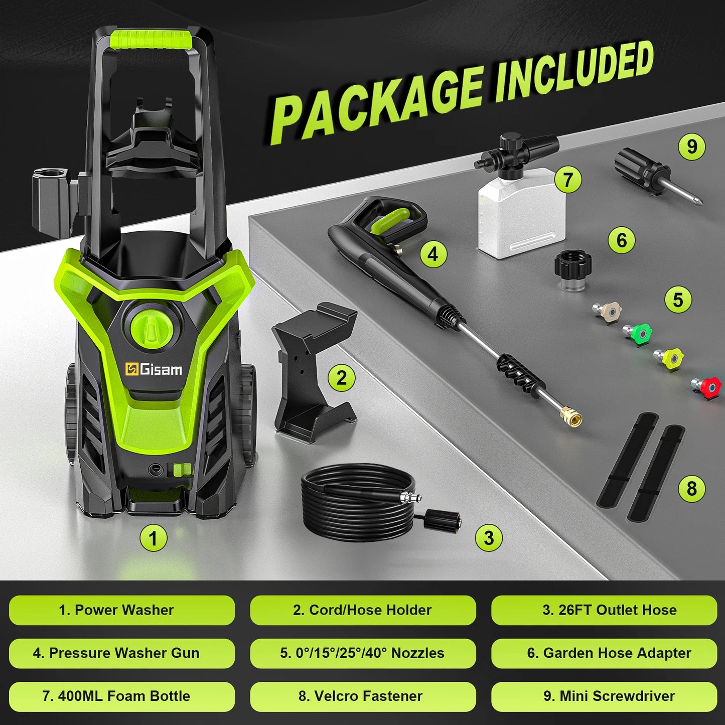 Gisam 4800PSI 1800W Electric Pressure Washer For Car And Home