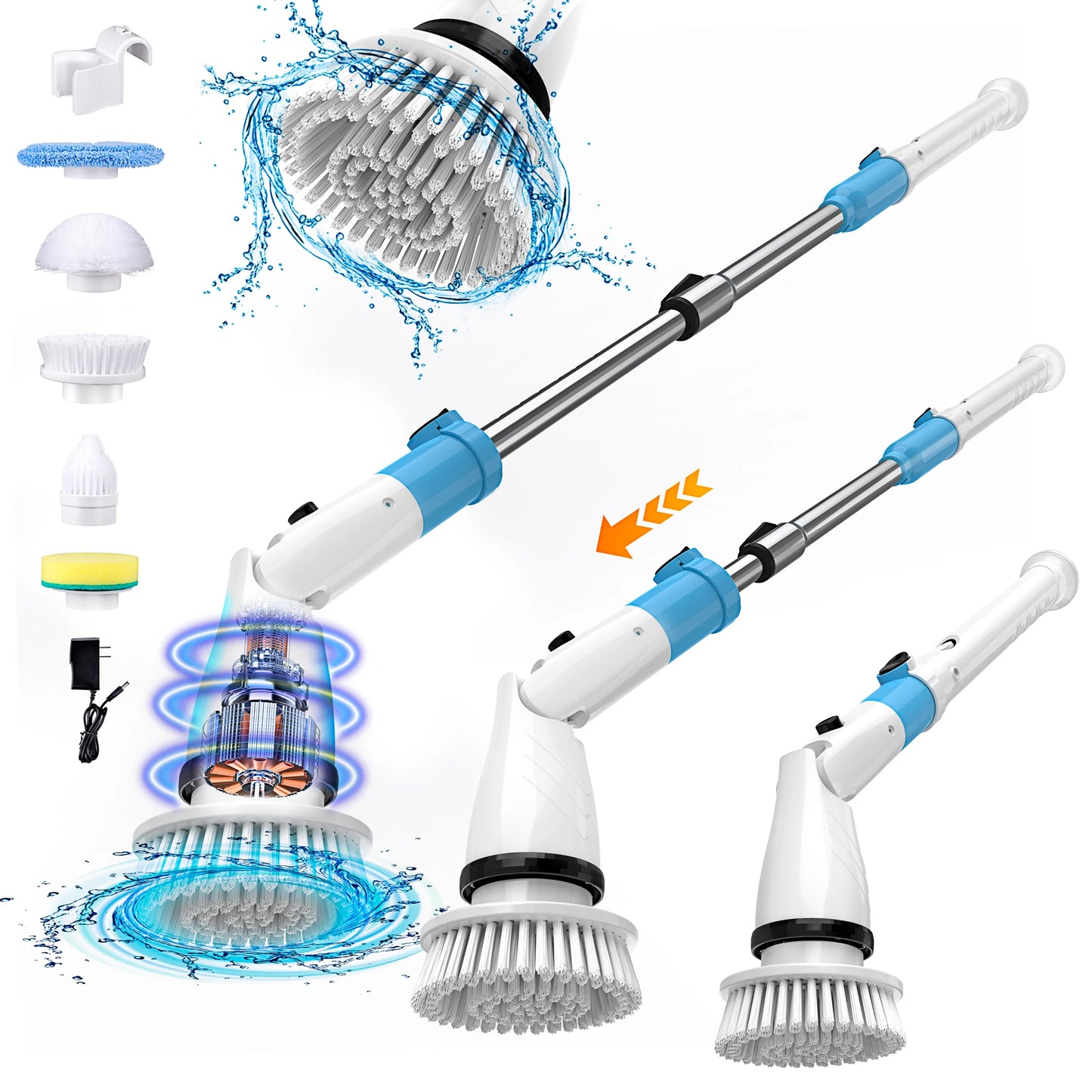 INSE 450RPM Cordless Spin Scrubber With 5 Replaceable Brushes