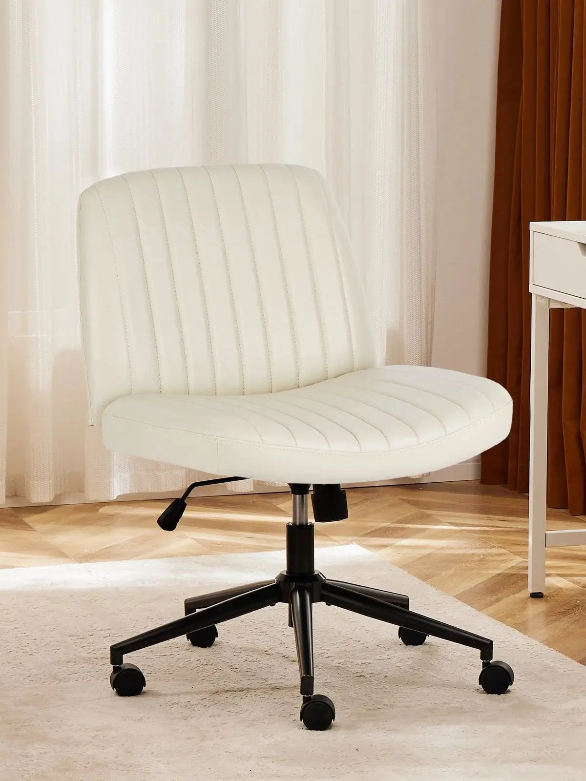 JHK Armless Office Chairs With Wheels PU Leather Swivel Adjustable