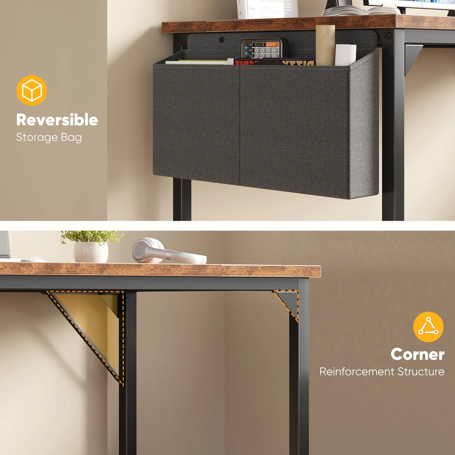 JHK Adjustable Computer Desk With Wood Top And Metal Frame