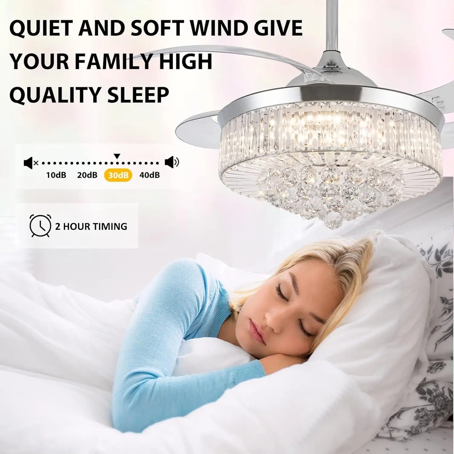 Crystal Ceiling Fan With Light Remote Retractable Blades Six Speeds