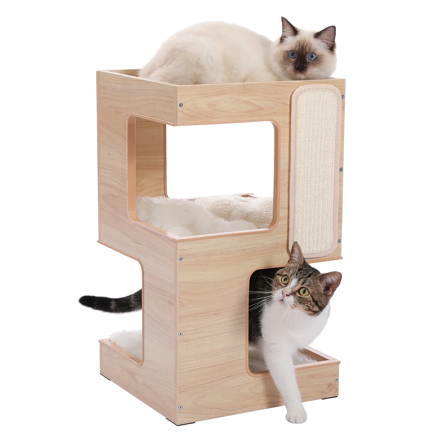 PAWZ Road Wood Cat Condo With Removable Soft Mats And Scratching Pad