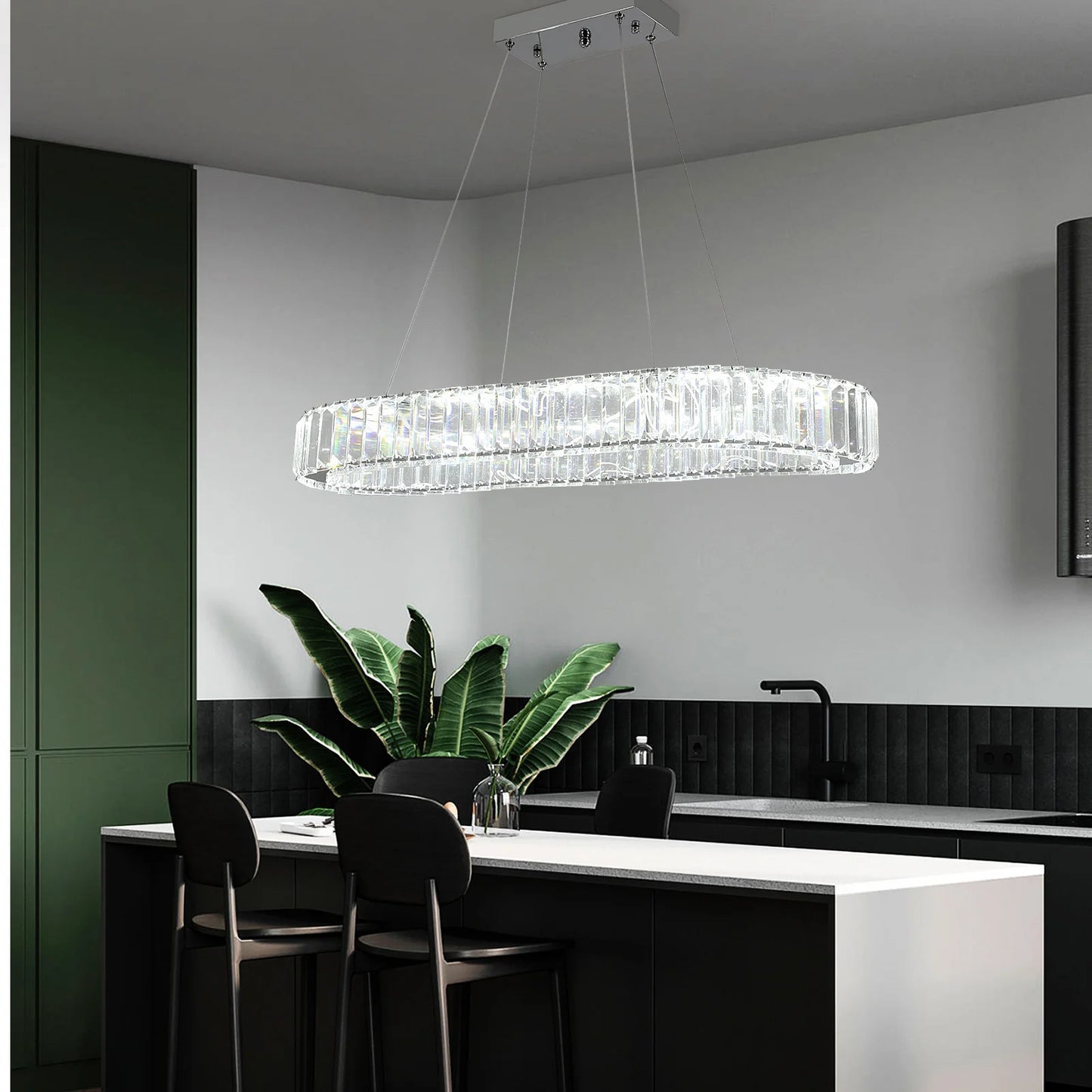 VETRULUS Modern Luxury Crystal Oval LED Pendant Chandelier