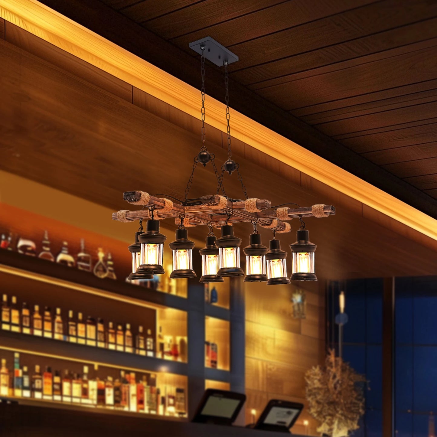 Vintage Wood Ceiling Chandelier Pendant Lamp