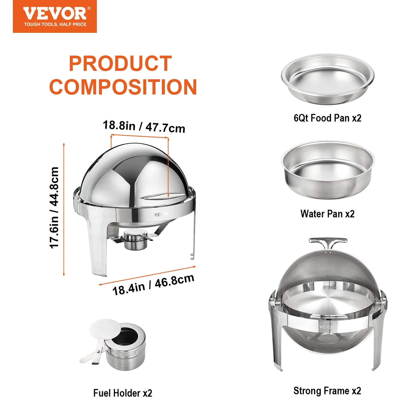 SucceBuy Roll Top Chafing Dish Set Stainless Steel Warmer