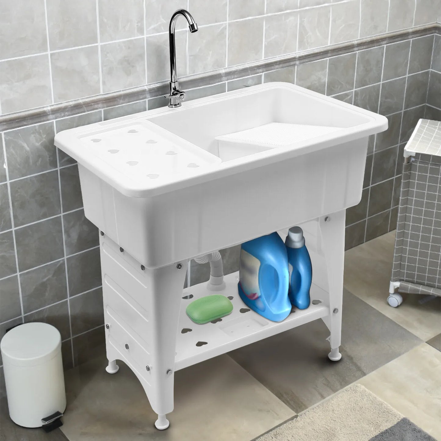 Bymaocar Utility Sink Freestanding Laundry Tub With Faucet