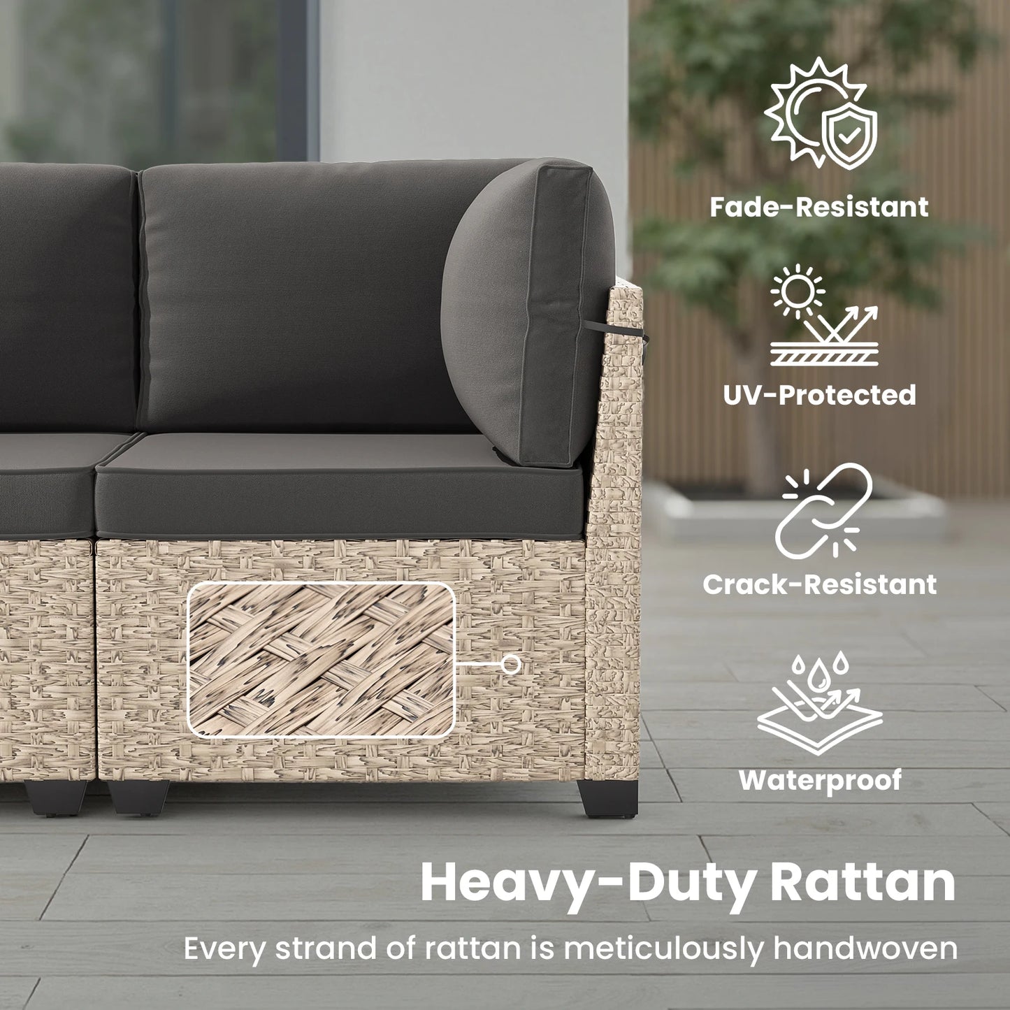 Outdoor 7 Piece Furniture Set Sectional Sofa Tempered Glass Table