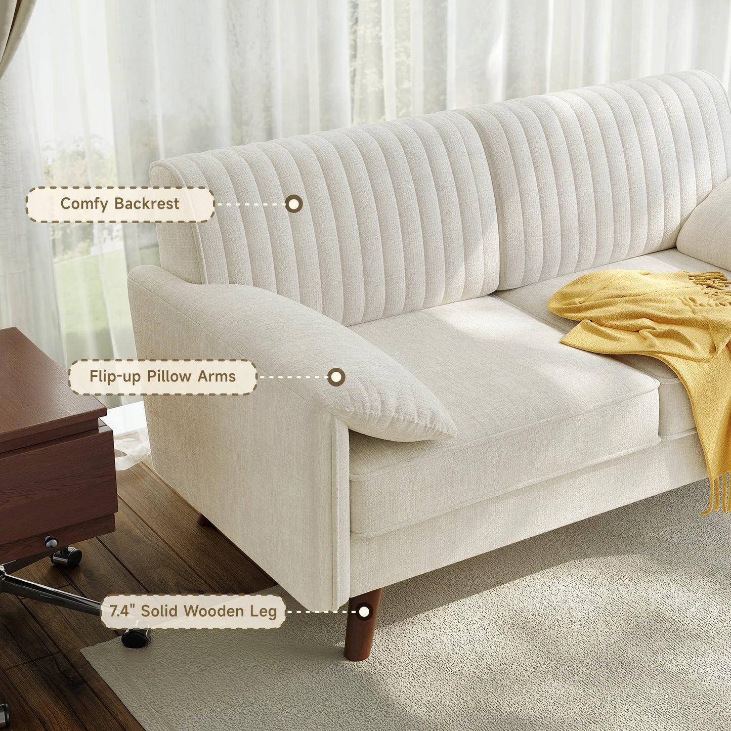 Chenille Loveseat Sofa for Living Room Compact Modern Scandinavian Style