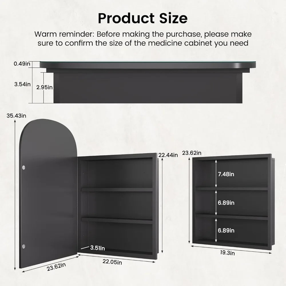 Bathroom Medicine Cabinet Mirror, Arched Frameless Storage Cabinet
