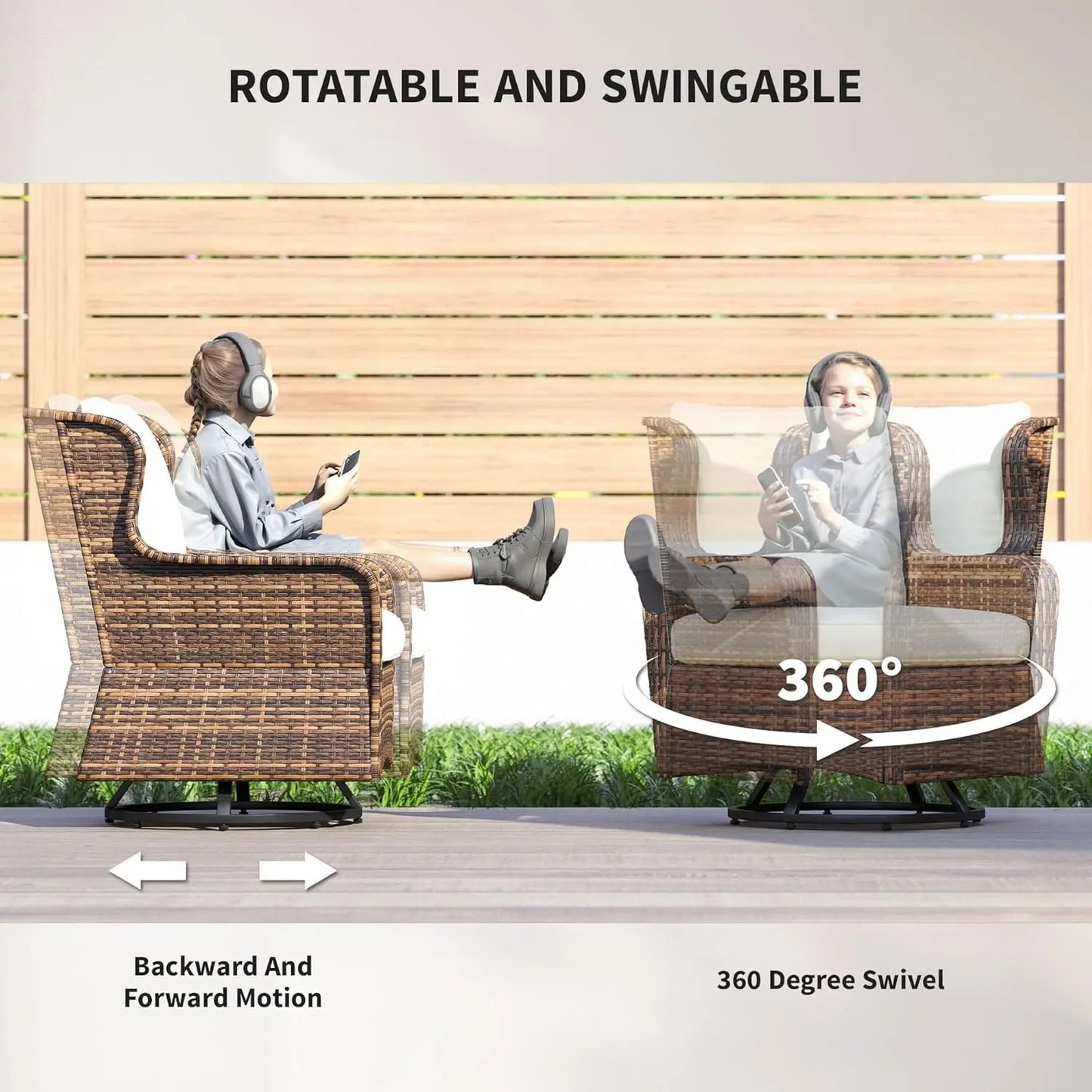 Outdoor PE Rattan Patio Set With Swivel Chairs
