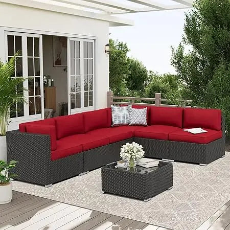 Outdoor Patio Sofa Set Rattan With Glass Table Cushions Included